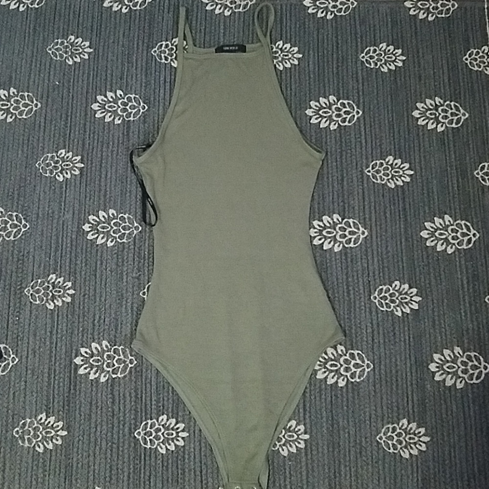 Square-Neck Olive Bodysuit